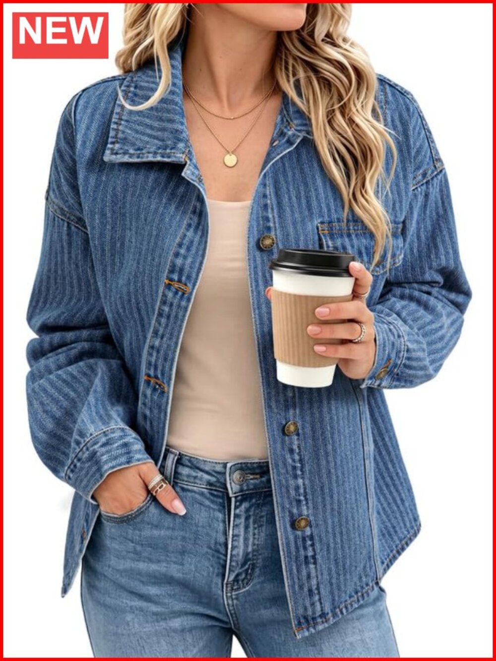 Dokotoo Denim Jacket for Women Trendy Striped Shacket Cotton Blend